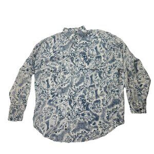 Vintage SUBSTUDIO Mens XL White Blue Gears Long Sleeve Button Up Dress Shirt
